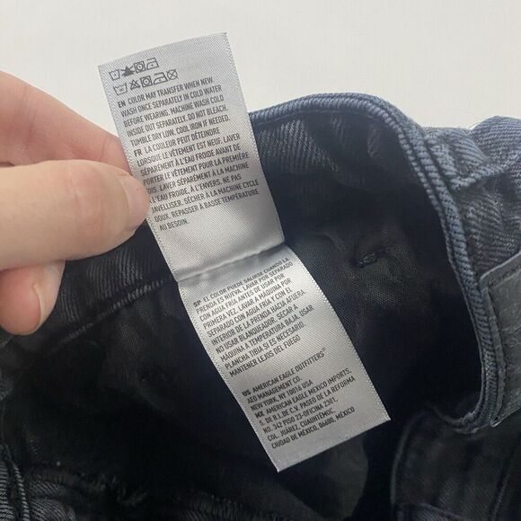 American Eagle Black/Gray Mom Jeans 2 Reg Denim Jeans Cotton Distressed Stretch - Picture 8 of 11